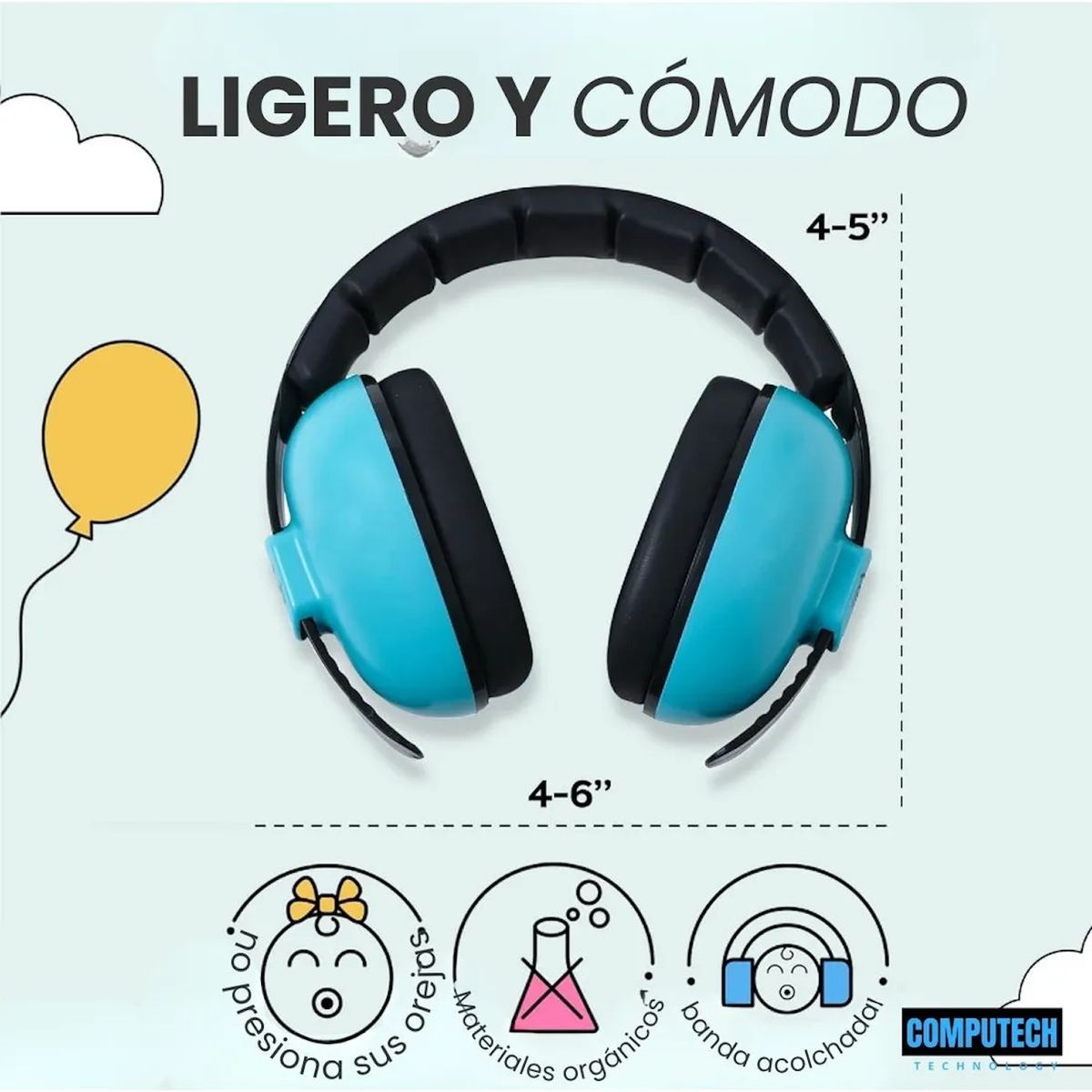 GENERICO - Protector Auditivo De Niños Niñas Orejera Antiruido Celeste