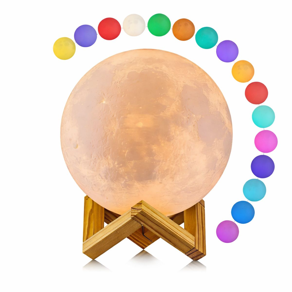 GENERICO - Lámpara Táctil Luna 3D LED 16 Colores USB Velador Madera