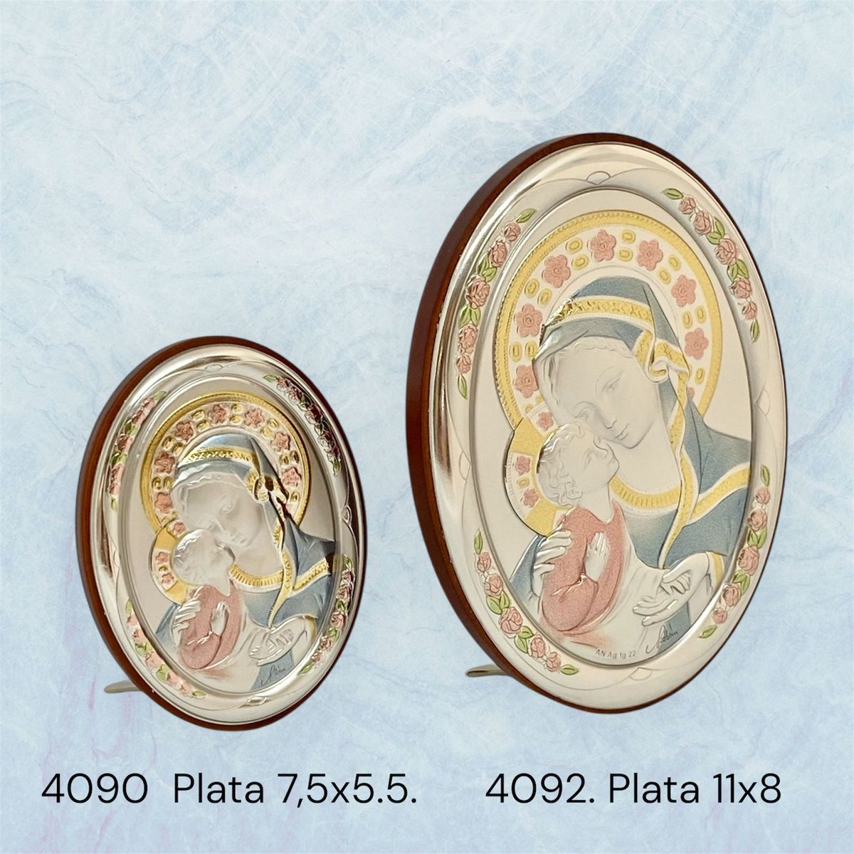 GENERICO - Cuadro de plata coloreada Italiano de La Virgen con el Niño