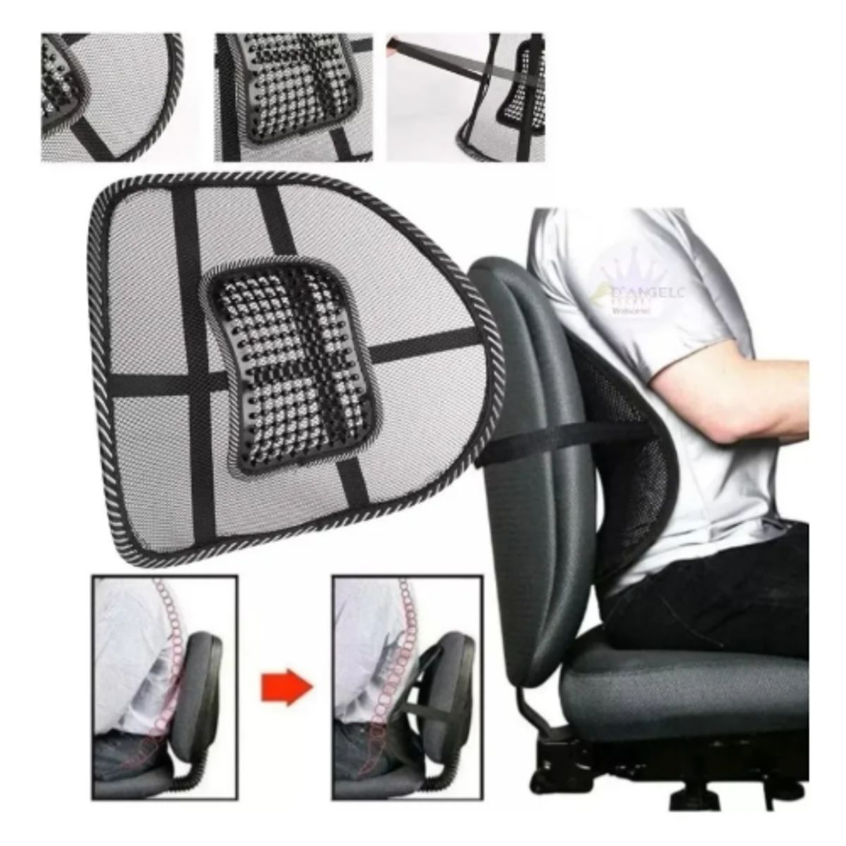 GENERICO - Respaldo Lumbar Ergonomico Con Malla Transpirable