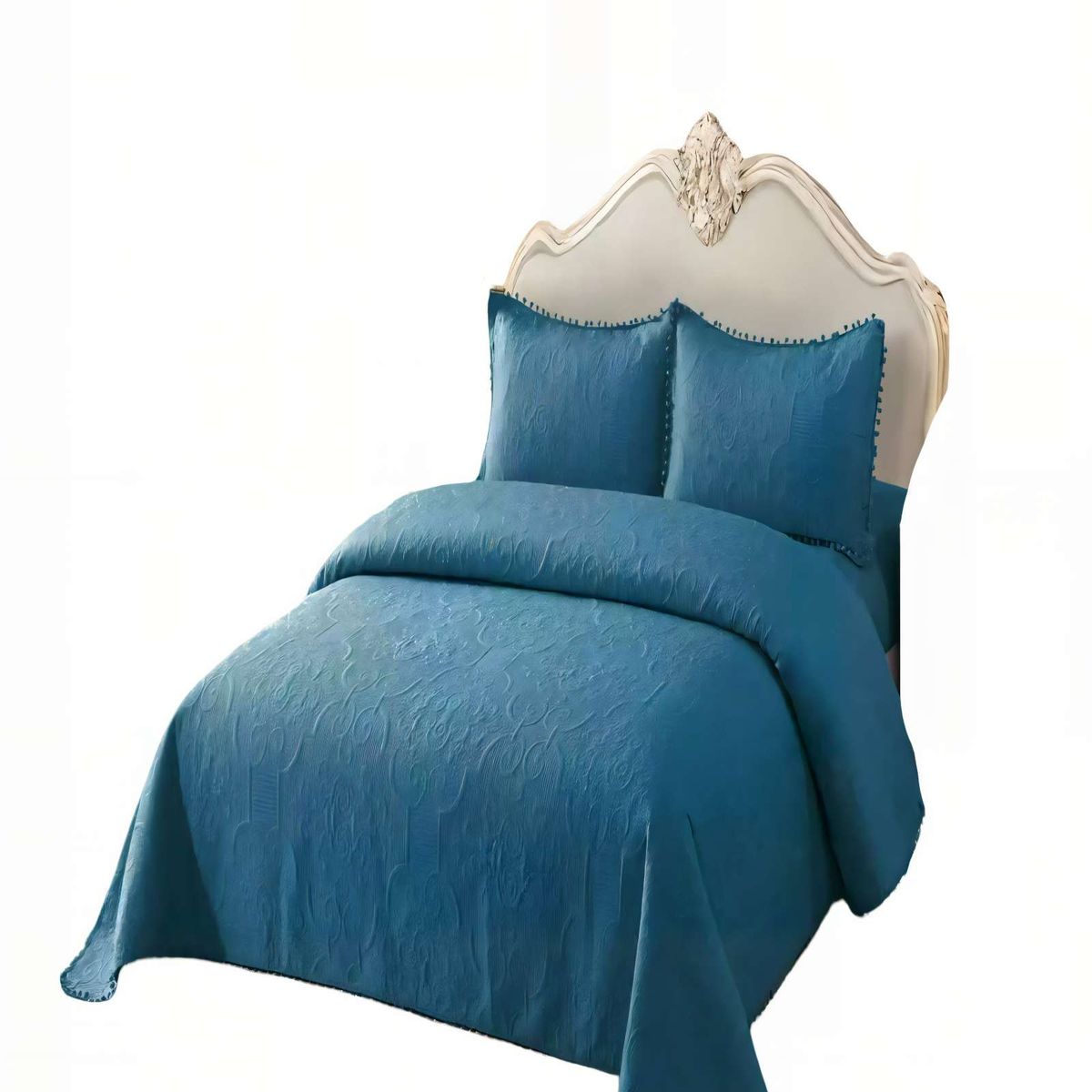 GENERICO - CUBRECAMA QUILT DE VERANO 1,5 PLAZAS CON POMPON COLOR AZUL