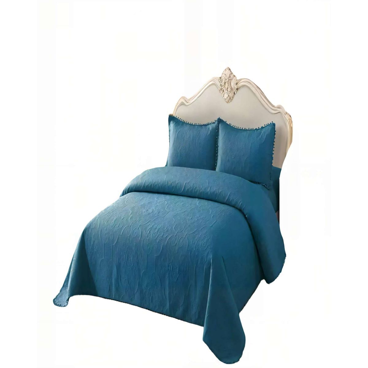 GENERICO - CUBRECAMA QUILT DE VERANO 1,5 PLAZAS CON POMPON COLOR AZUL