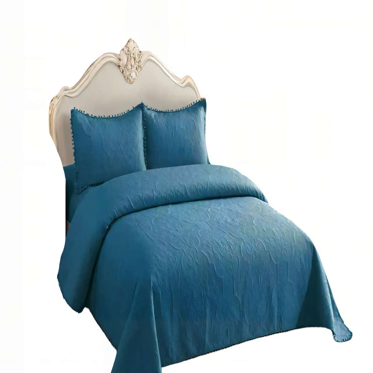 GENERICO - CUBRECAMA QUILT DE VERANO 1,5 PLAZAS CON POMPON COLOR AZUL