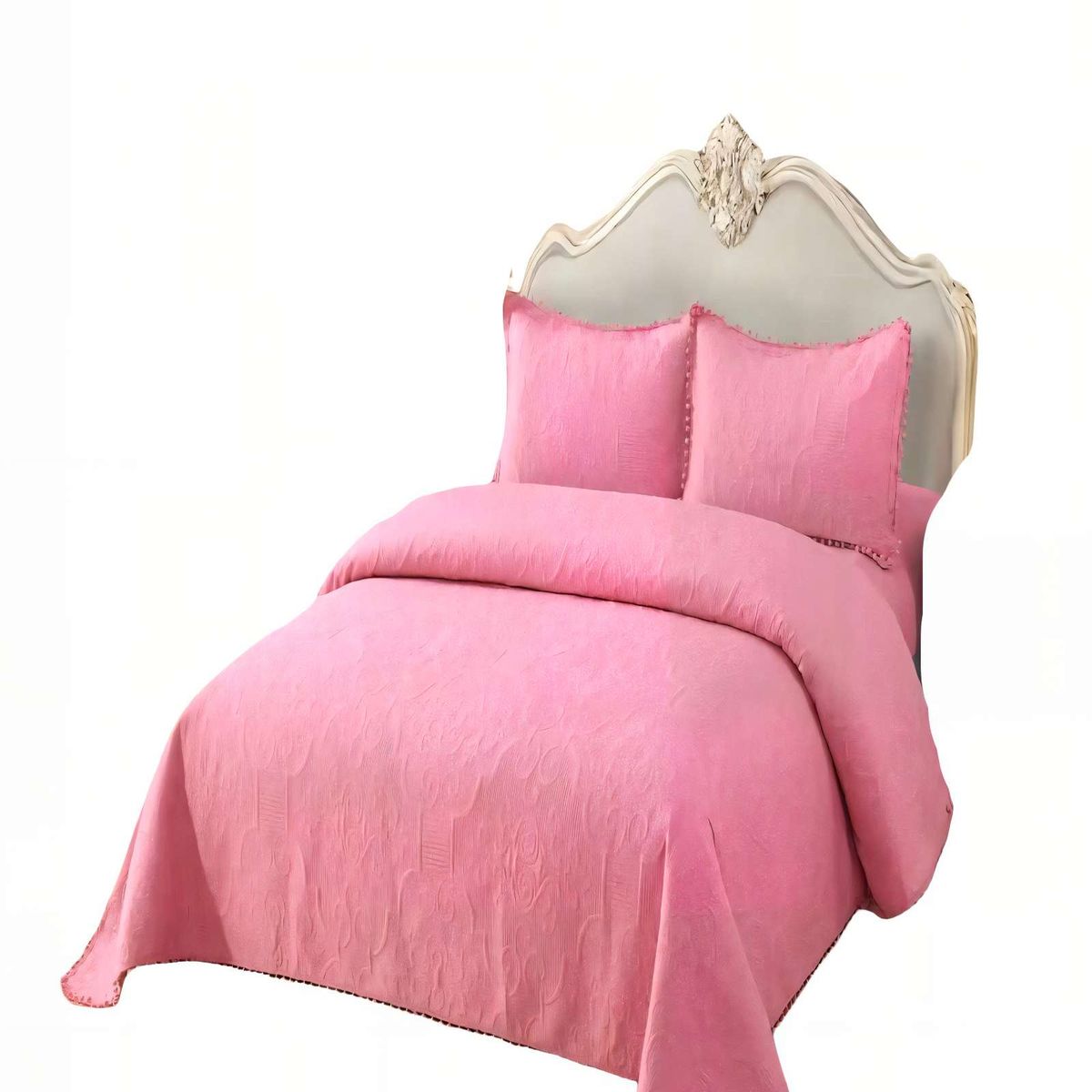 GENERICO - CUBRECAMA QUILT DE VERANO 2 PLAZAS CON POMPON COLOR ROSADO