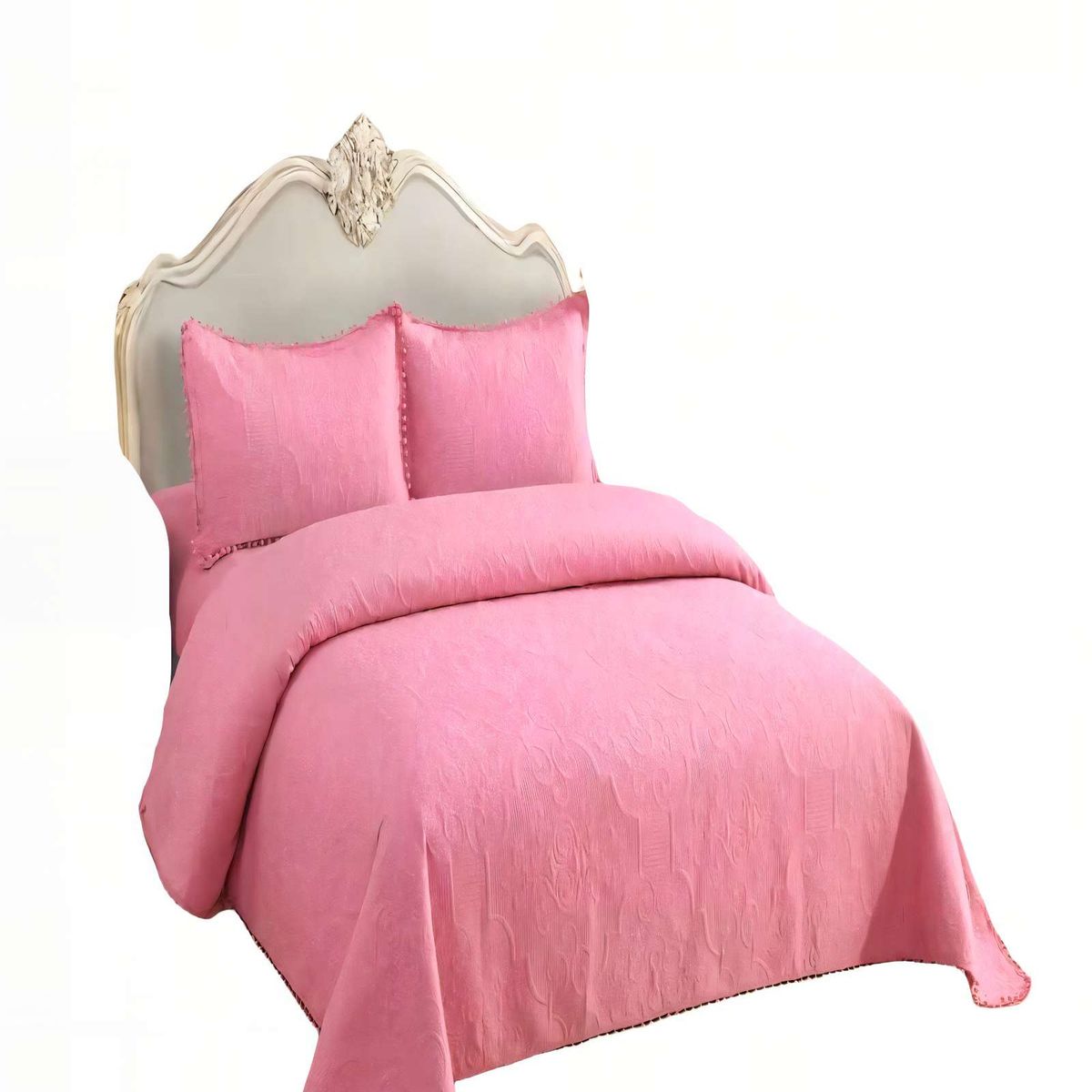 GENERICO - CUBRECAMA QUILT DE VERANO 2 PLAZAS CON POMPON COLOR ROSADO