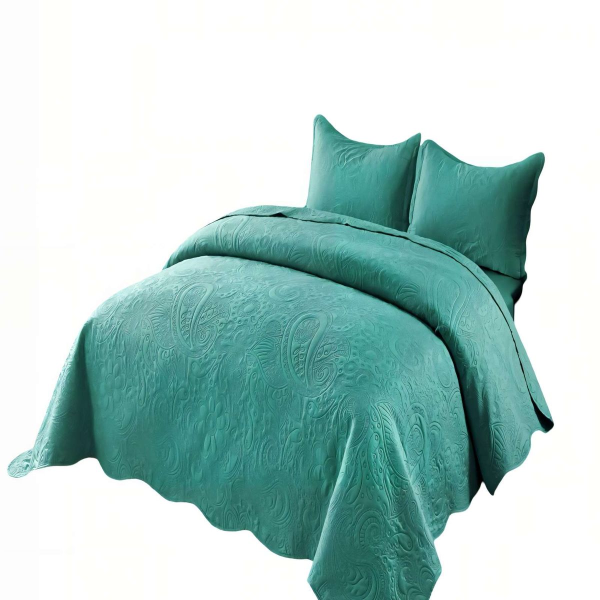 GENERICO - CUBRECAMA QUILT DE VERANO 2 PLAZAS CON RELIEVE COLOR TURQUESA_.