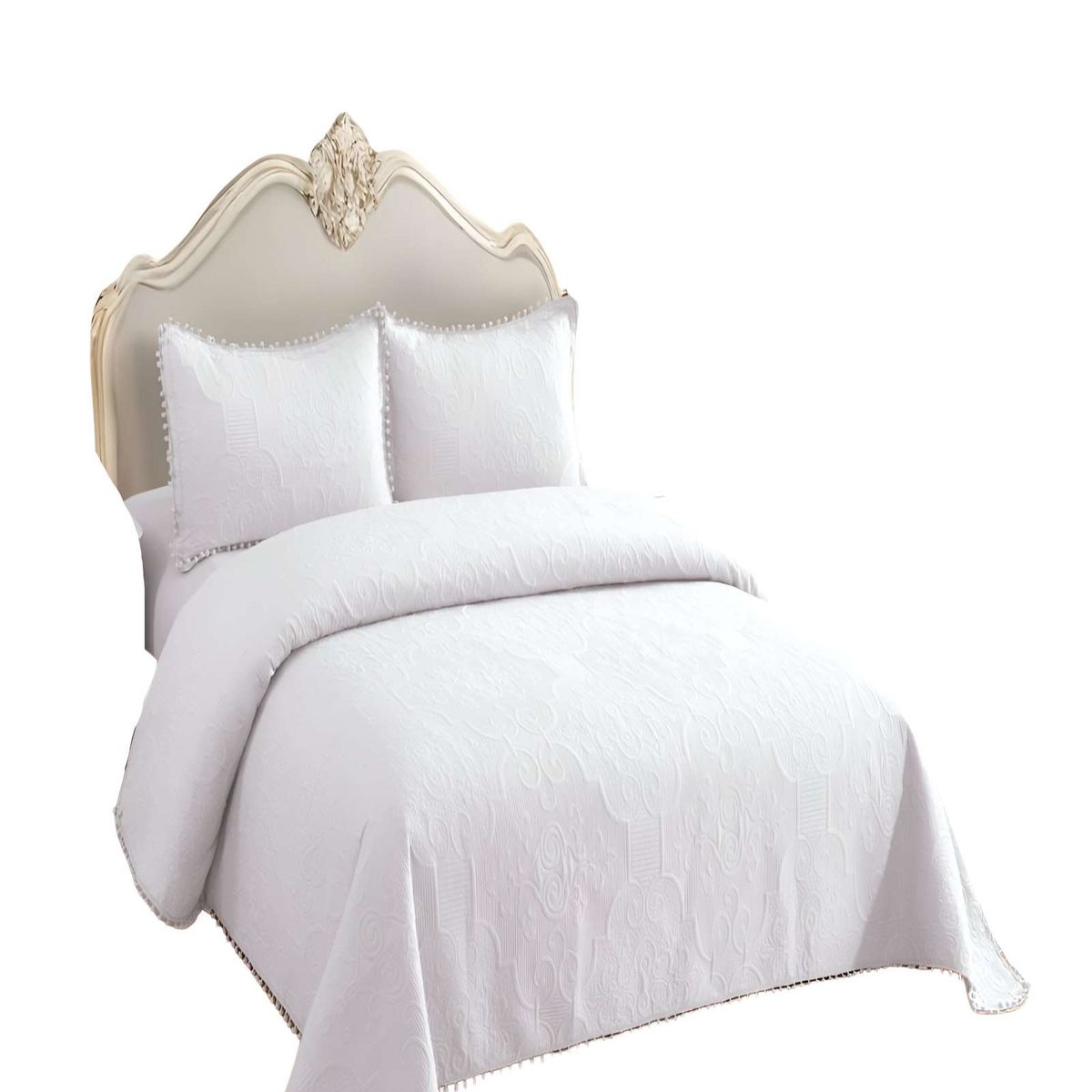 GENERICO - CUBRECAMA QUILT DE VERANO KING CON POMPON COLOR BLANCO