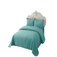 GENERICO - CUBRECAMA QUILT DE VERANO KING CON POMPON COLOR TURQUESA