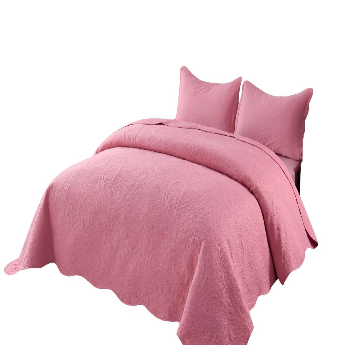 GENERICO - CUBRECAMA QUILT DE VERANO KING CON RELIEVE COLOR ROSADO