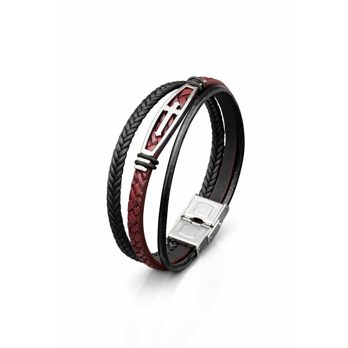 GENERICO - ️ Pulsera Cruz Fortaleza Red  Cuero & Acero Inoxidable