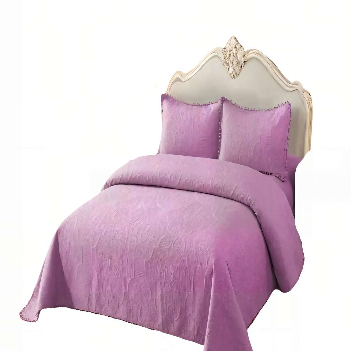 GENERICO - QUILT CUBRECAMA DE VERANO 1,5 PLAZAS CON POMPON COLOR MORADO