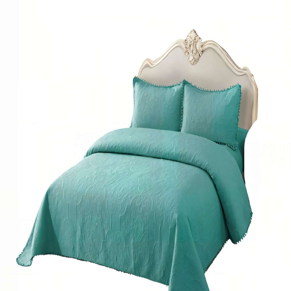 GENERICO - QUILT CUBRECAMA DE VERANO 1,5 PLAZAS CON POMPON COLOR TURQUESA