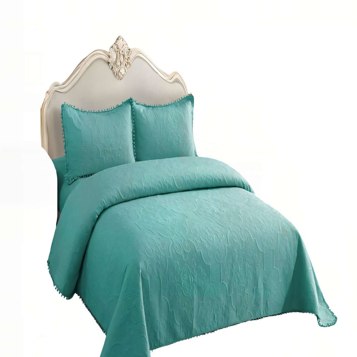 GENERICO - QUILT CUBRECAMA DE VERANO 1,5 PLAZAS CON POMPON COLOR TURQUESA
