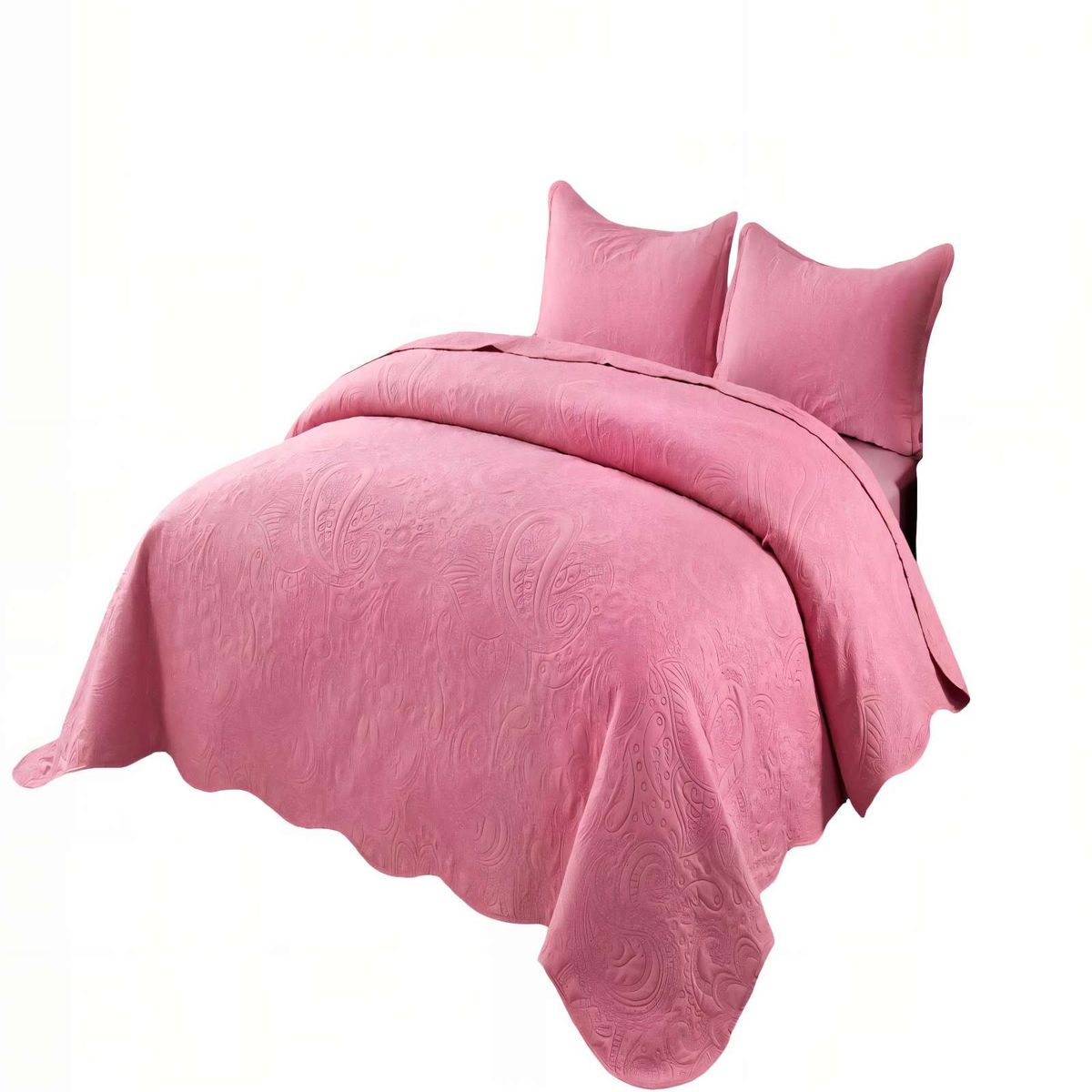 GENERICO - QUILT CUBRECAMA DE VERANO 1,5 PLAZAS CON RELIEVE COLOR ROSADO