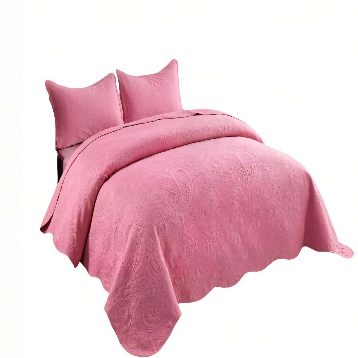 GENERICO - QUILT CUBRECAMA DE VERANO 1,5 PLAZAS CON RELIEVE COLOR ROSADO