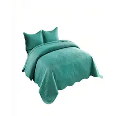 GENERICO - QUILT CUBRECAMA DE VERANO 1,5 PLAZAS CON RELIEVE COLOR VERDE