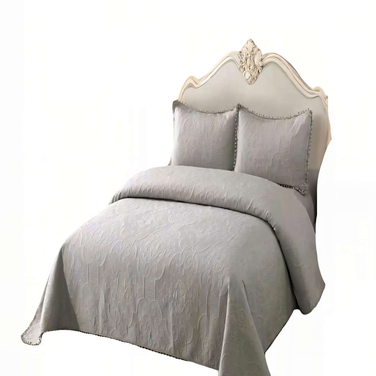 GENERICO - QUILT CUBRECAMA DE VERANO 2 PLAZAS CON POMPON COLOR GRIS