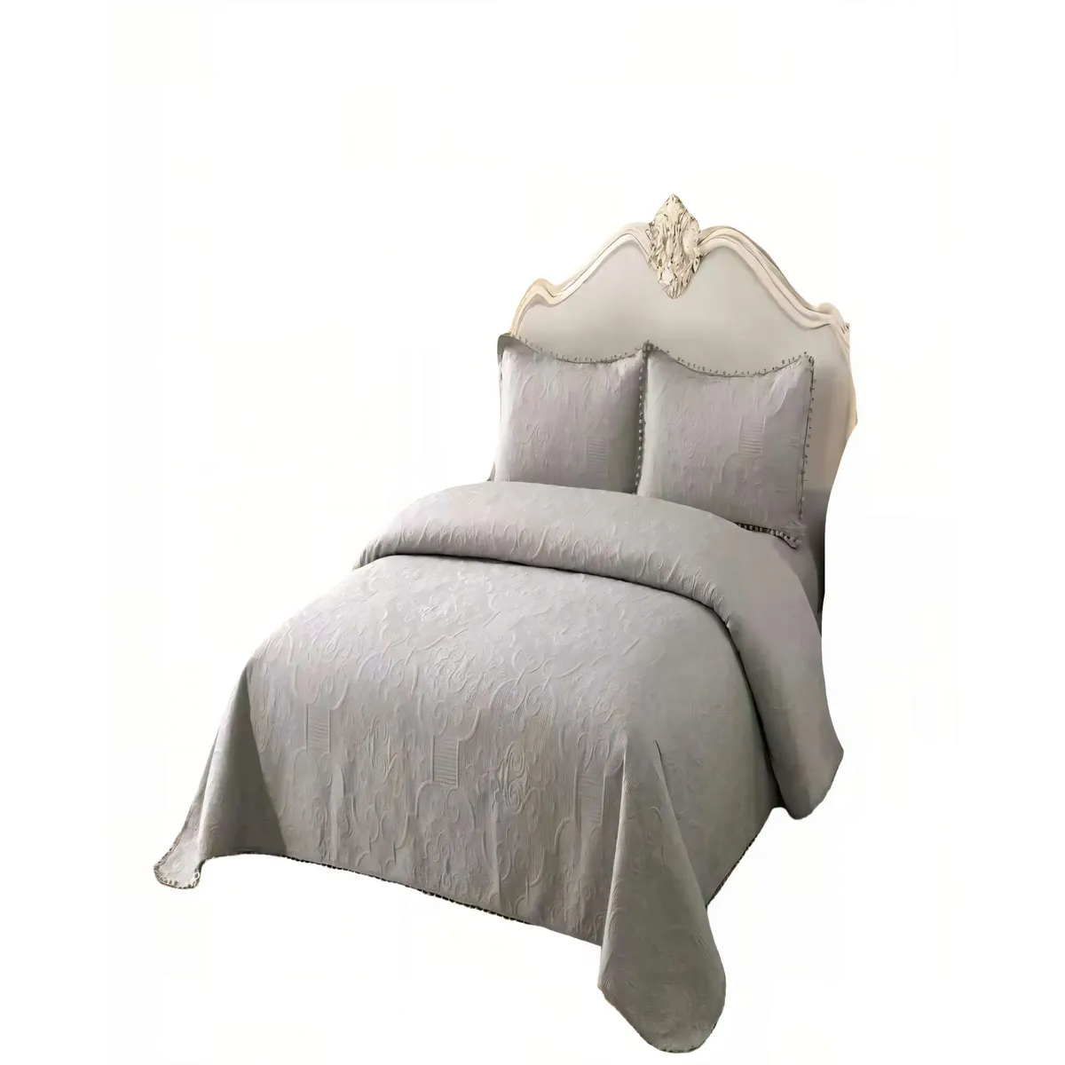 GENERICO - QUILT CUBRECAMA DE VERANO 2 PLAZAS CON POMPON COLOR GRIS