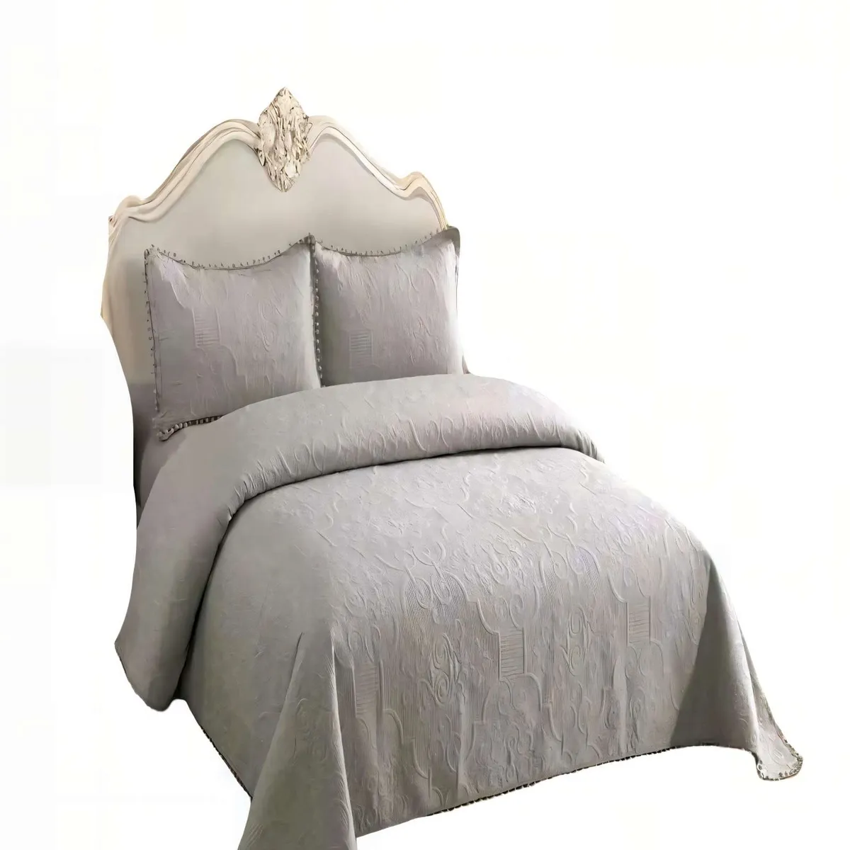 GENERICO - QUILT CUBRECAMA DE VERANO 2 PLAZAS CON POMPON COLOR GRIS