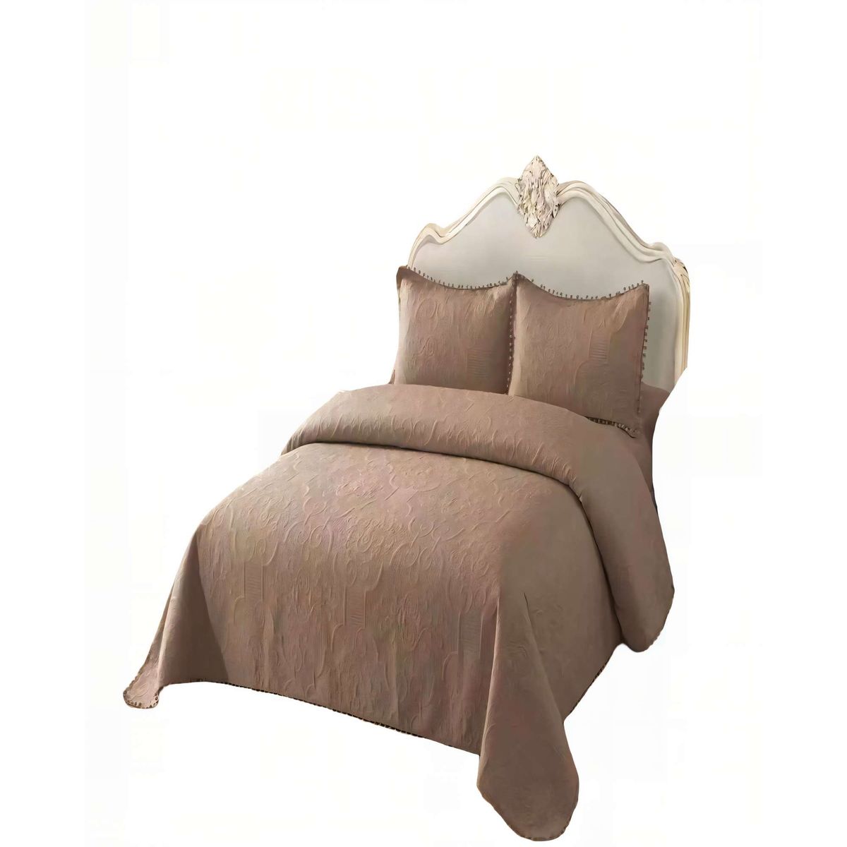GENERICO - QUILT CUBRECAMA DE VERANO 2 PLAZAS CON POMPON COLOR MARRÓN