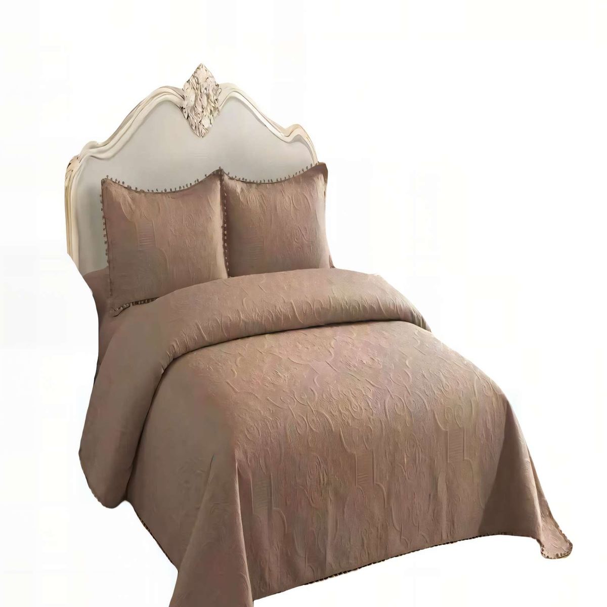 GENERICO - QUILT CUBRECAMA DE VERANO 2 PLAZAS CON POMPON COLOR MARRÓN