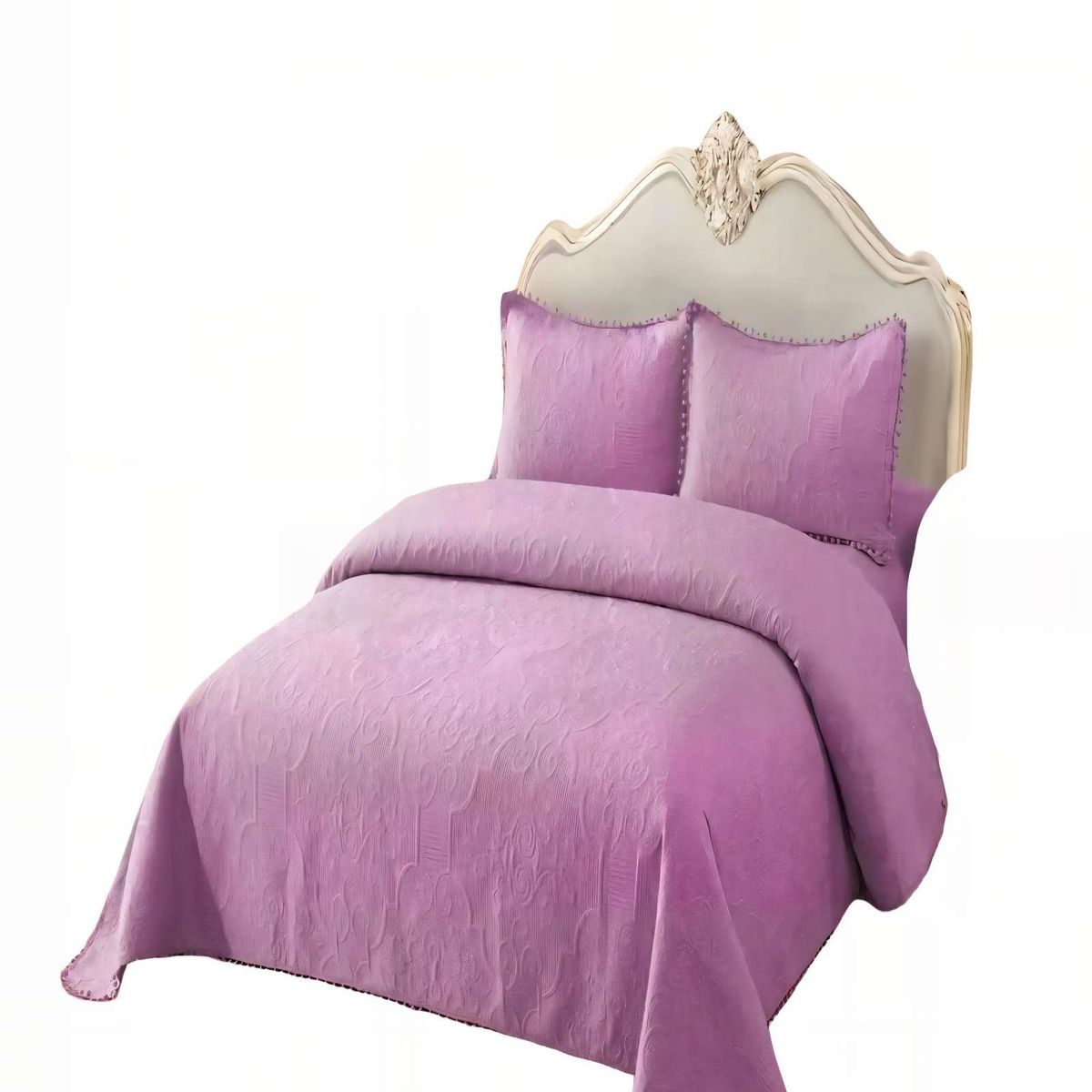 GENERICO - QUILT CUBRECAMA DE VERANO 2 PLAZAS CON POMPON COLOR MORADO