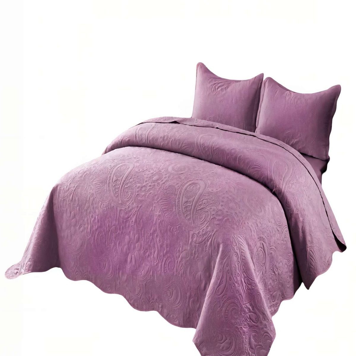 GENERICO - QUILT CUBRECAMA DE VERANO 2 PLAZAS CON RELIEVE COLOR MORADO