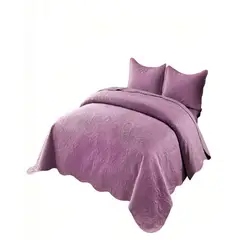 GENERICO - QUILT CUBRECAMA DE VERANO 2 PLAZAS CON RELIEVE COLOR MORADO
