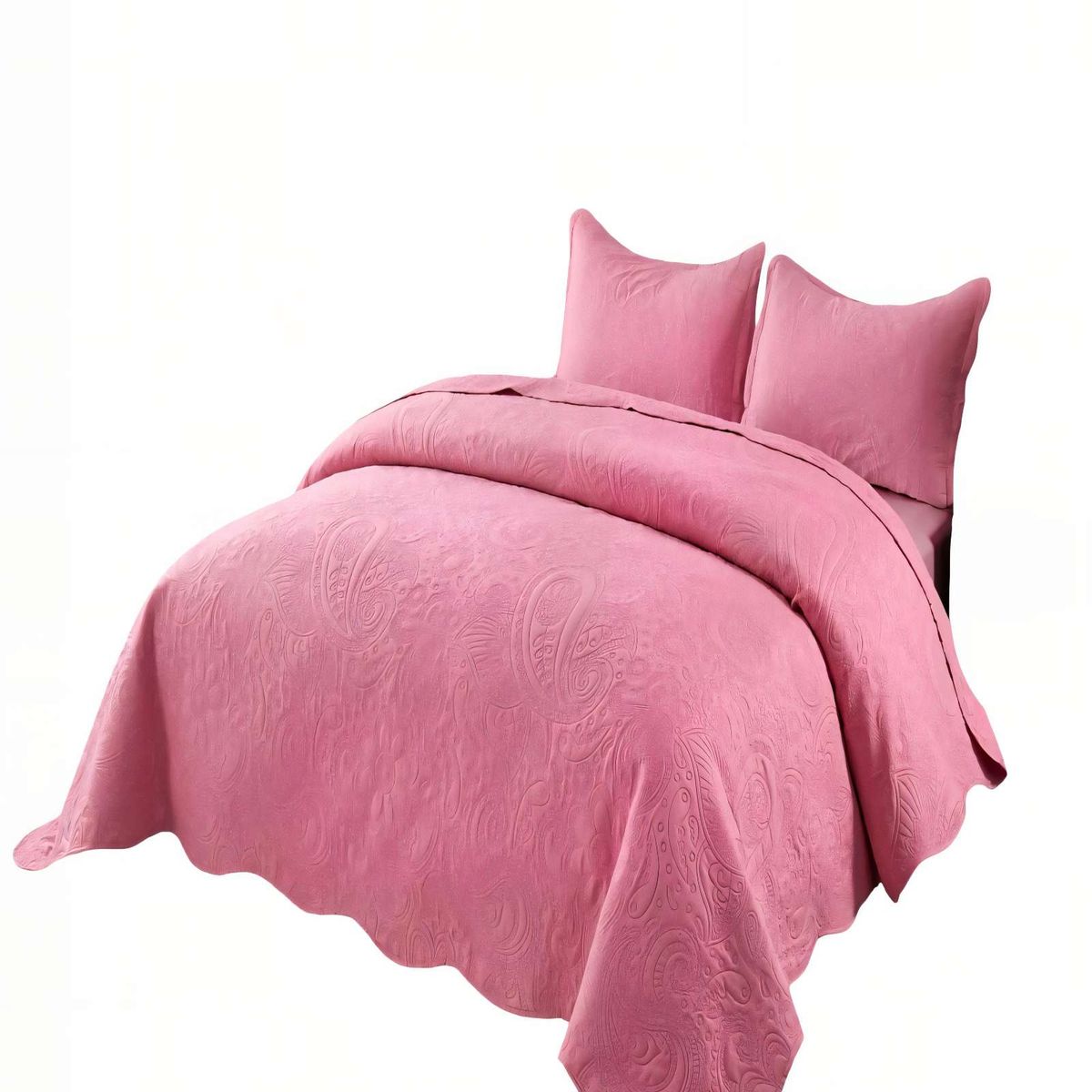 GENERICO - QUILT CUBRECAMA DE VERANO 2 PLAZAS CON RELIEVE COLOR ROSADO