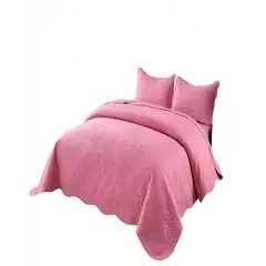 GENERICO - QUILT CUBRECAMA DE VERANO 2 PLAZAS CON RELIEVE COLOR ROSADO