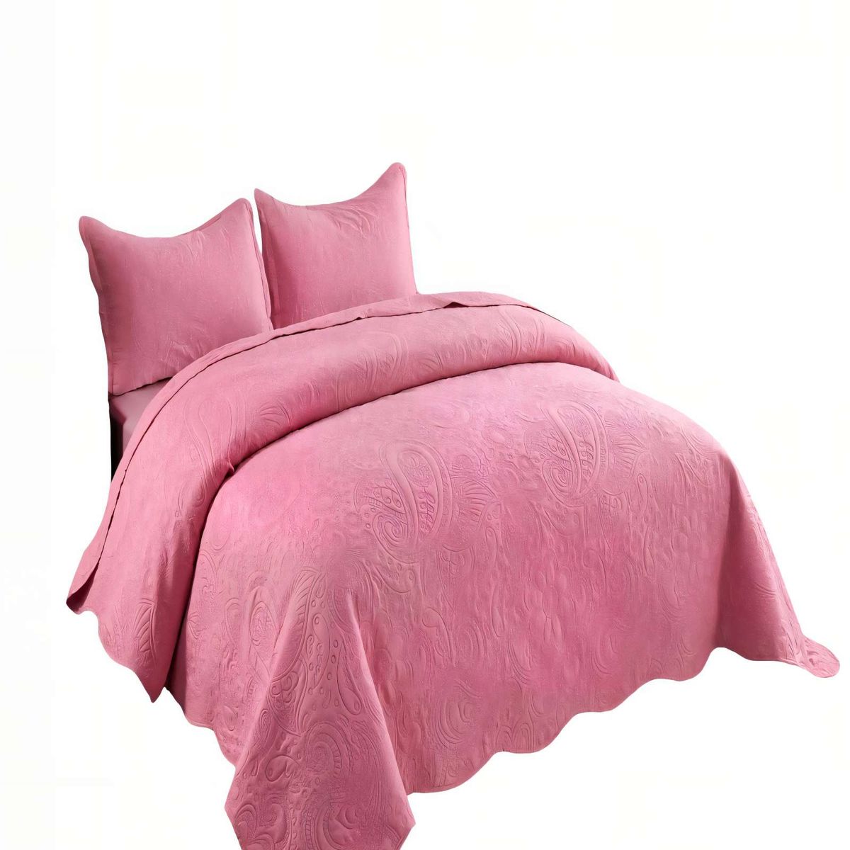 GENERICO - QUILT CUBRECAMA DE VERANO 2 PLAZAS CON RELIEVE COLOR ROSADO