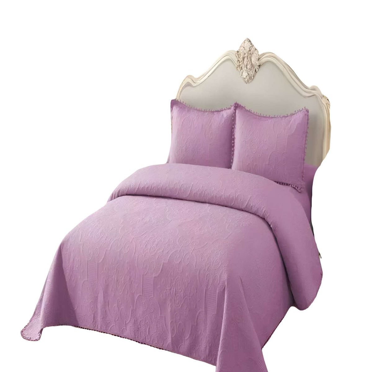 GENERICO - QUILT CUBRECAMA DE VERANO KING CON POMPON COLOR MORADO
