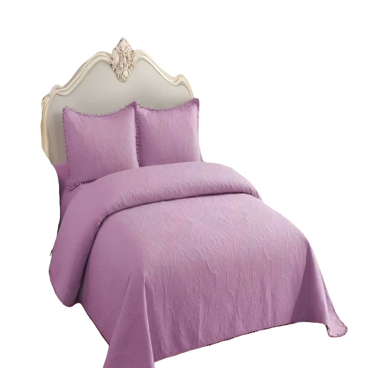 GENERICO - QUILT CUBRECAMA DE VERANO KING CON POMPON COLOR MORADO