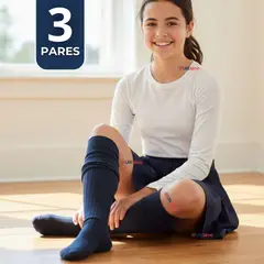 UTILISIMO - Pack 3 Bucaneras Escolares Calcetines Acrílico Azul Premium Niña y Juvenil