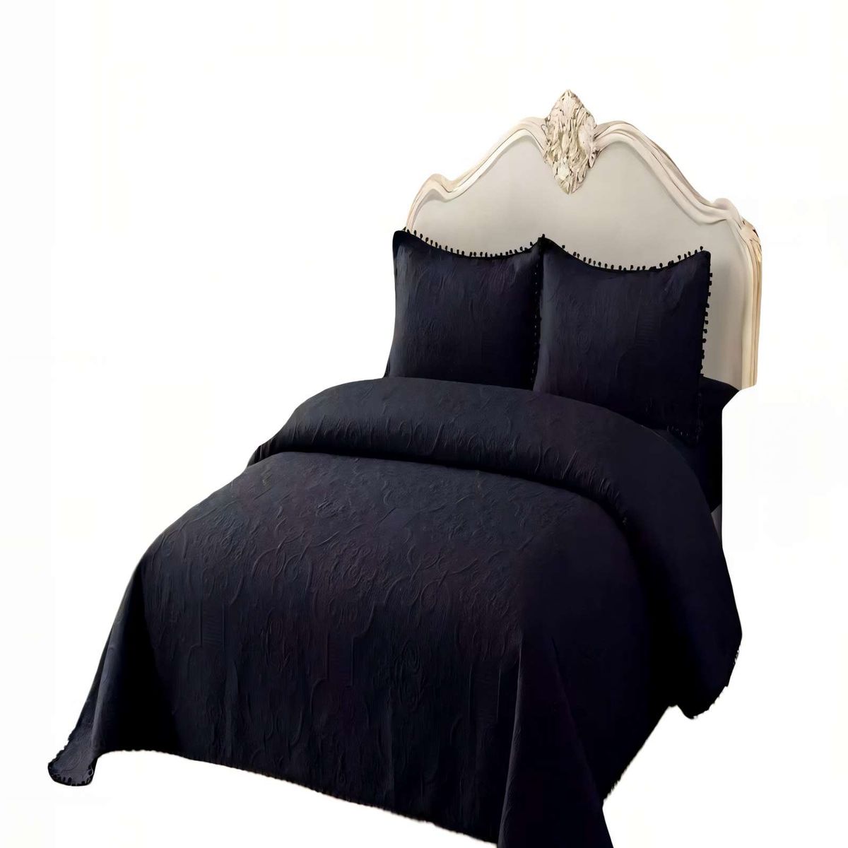 GENERICO - CUBRECAMA DE VERANO QUILT  1,5 PLAZAS CON POMPON COLOR NEGRO