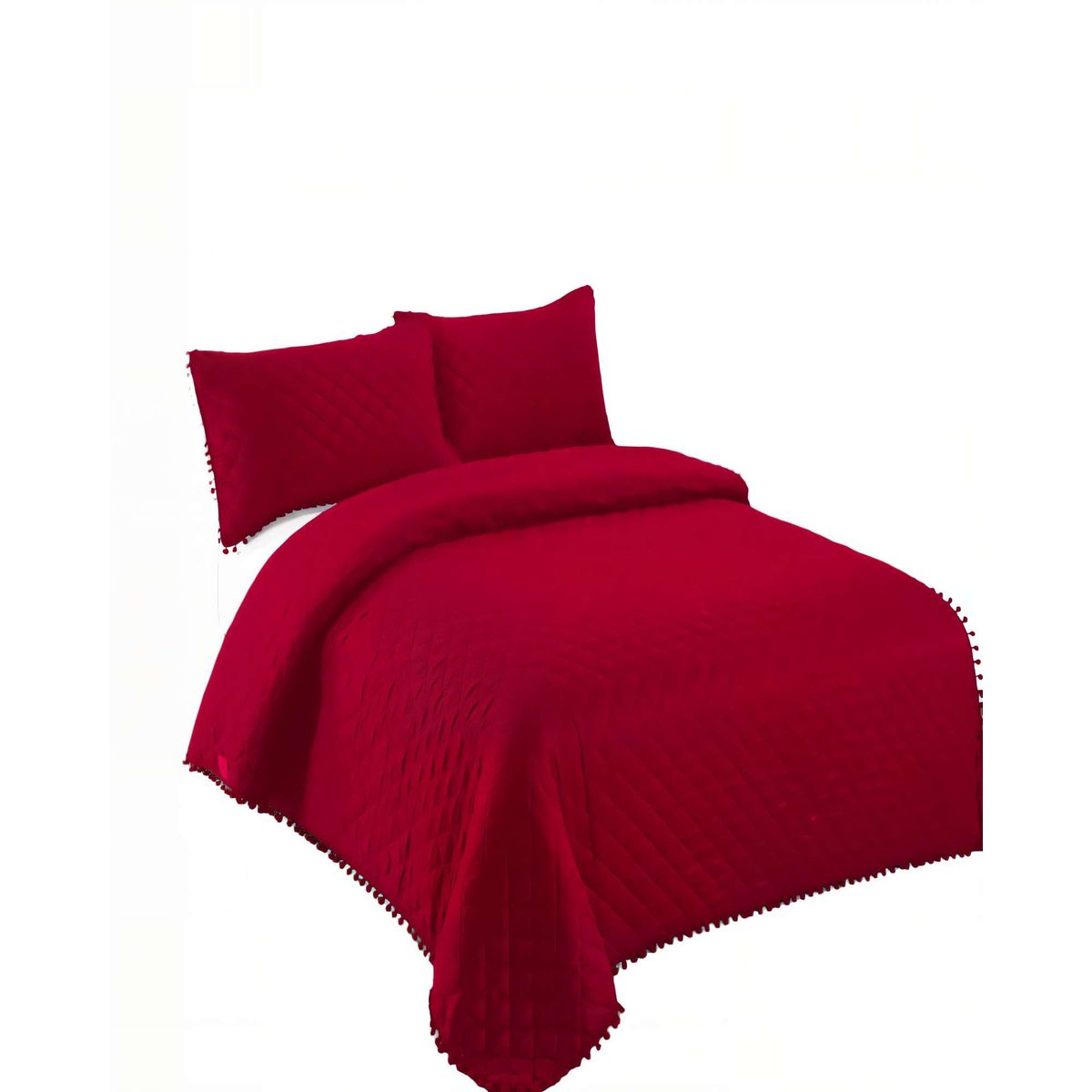 GENERICO - CUBRECAMA DE VERANO QUILT  1,5 PLAZAS CON POMPON COLOR BURDEO