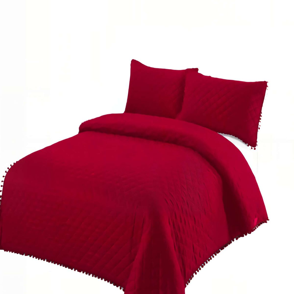 GENERICO - CUBRECAMA DE VERANO QUILT  1,5 PLAZAS CON POMPON COLOR BURDEO