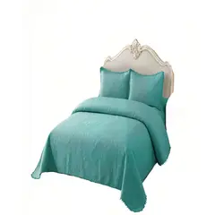 GENERICO - CUBRECAMA DE VERANO QUILT 1,5 PLAZAS CON POMPON COLOR TURQUESA