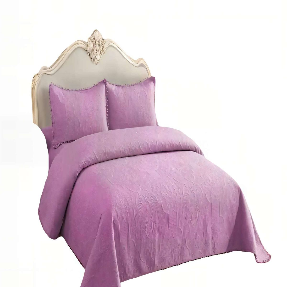 GENERICO - CUBRECAMA DE VERANO QUILT  2 PLAZAS CON POMPON COLOR MORADO