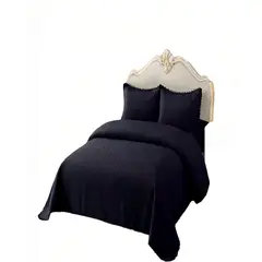 GENERICO - CUBRECAMA DE VERANO QUILT 2 PLAZAS CON POMPON COLOR NEGRO