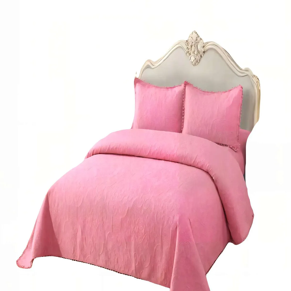 GENERICO - CUBRECAMA DE VERANO QUILT  2 PLAZAS CON POMPON COLOR ROSADO