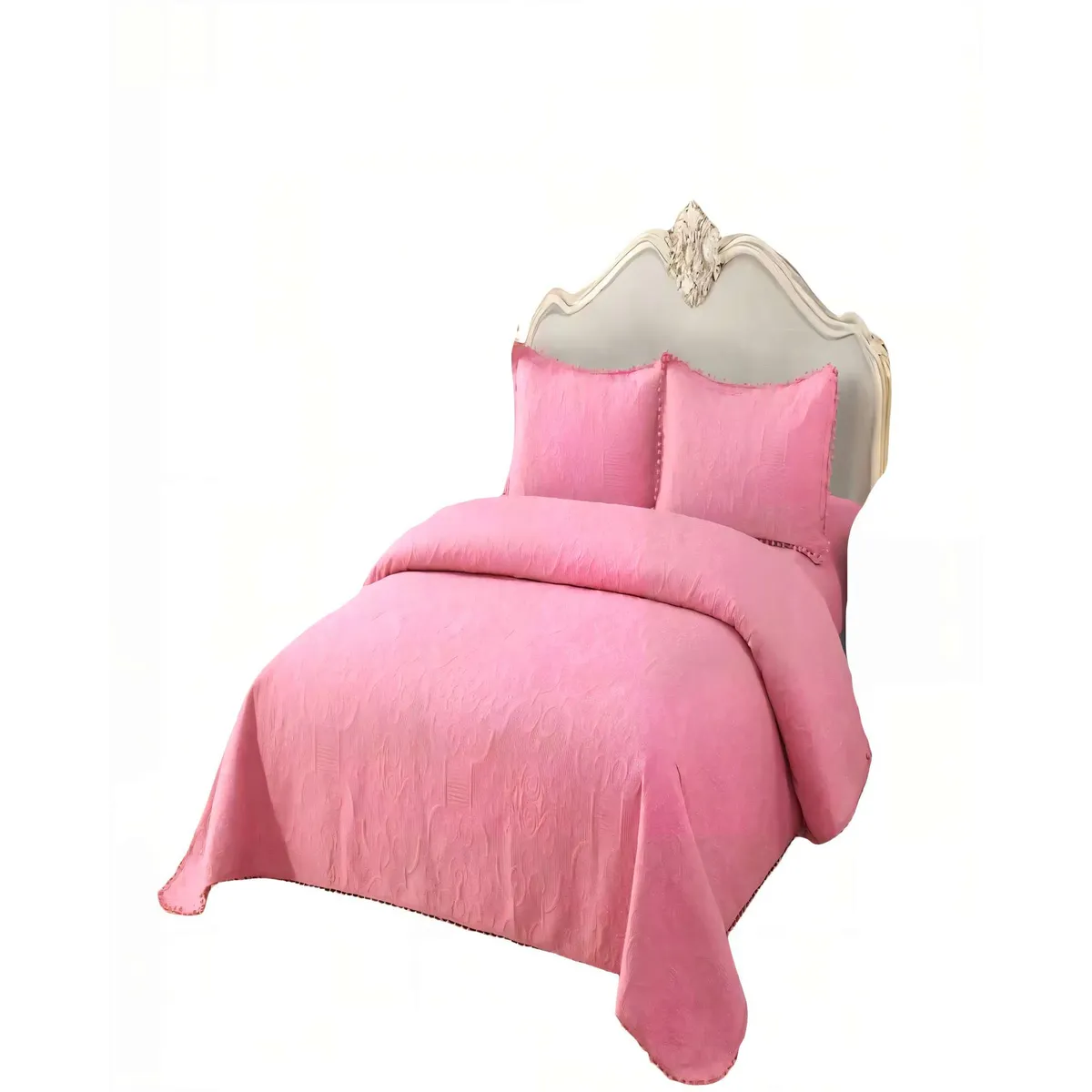 GENERICO - CUBRECAMA DE VERANO QUILT  2 PLAZAS CON POMPON COLOR ROSADO