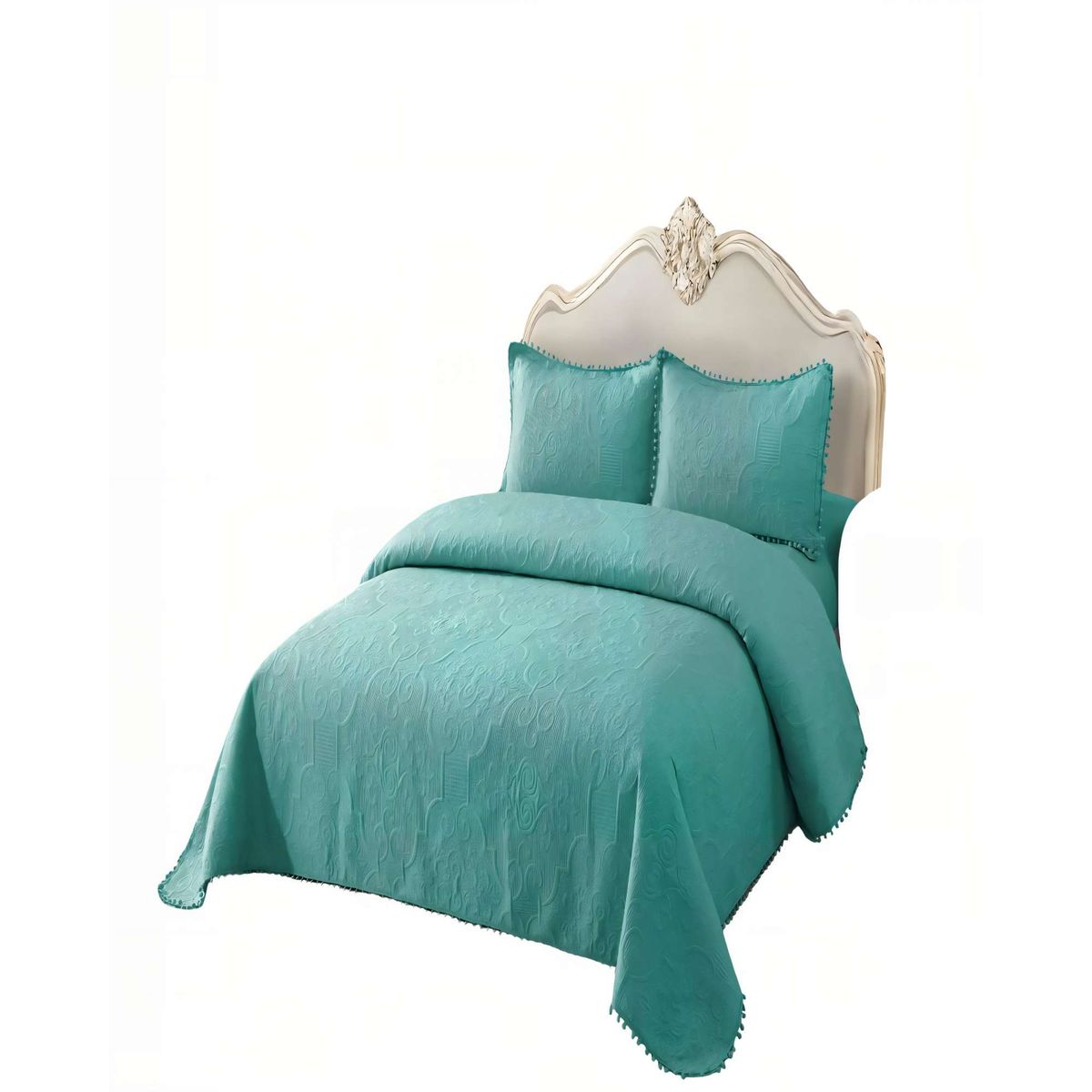 GENERICO - CUBRECAMA DE VERANO QUILT  2 PLAZAS CON POMPON COLOR TURQUESA