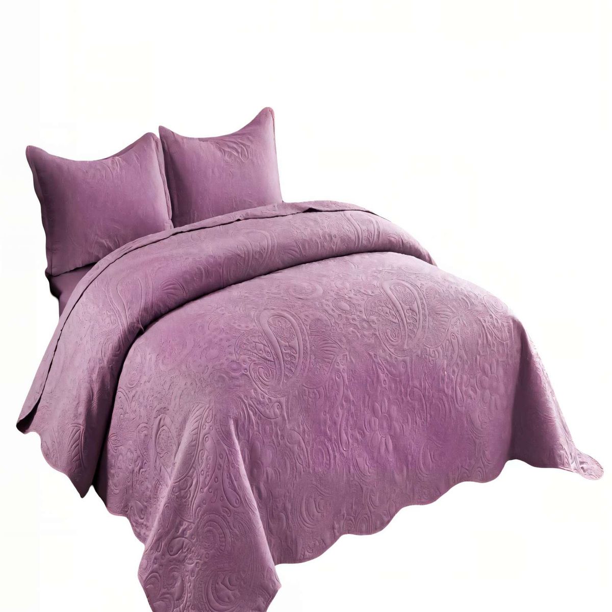 GENERICO - CUBRECAMA DE VERANO QUILT  2 PLAZAS CON RELIEVE COLOR MORADO