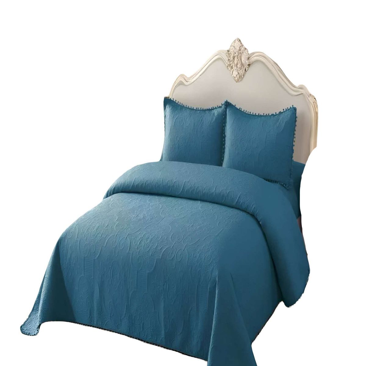 GENERICO - CUBRECAMA DE VERANO QUILT  KING CON POMPON COLOR AZUL