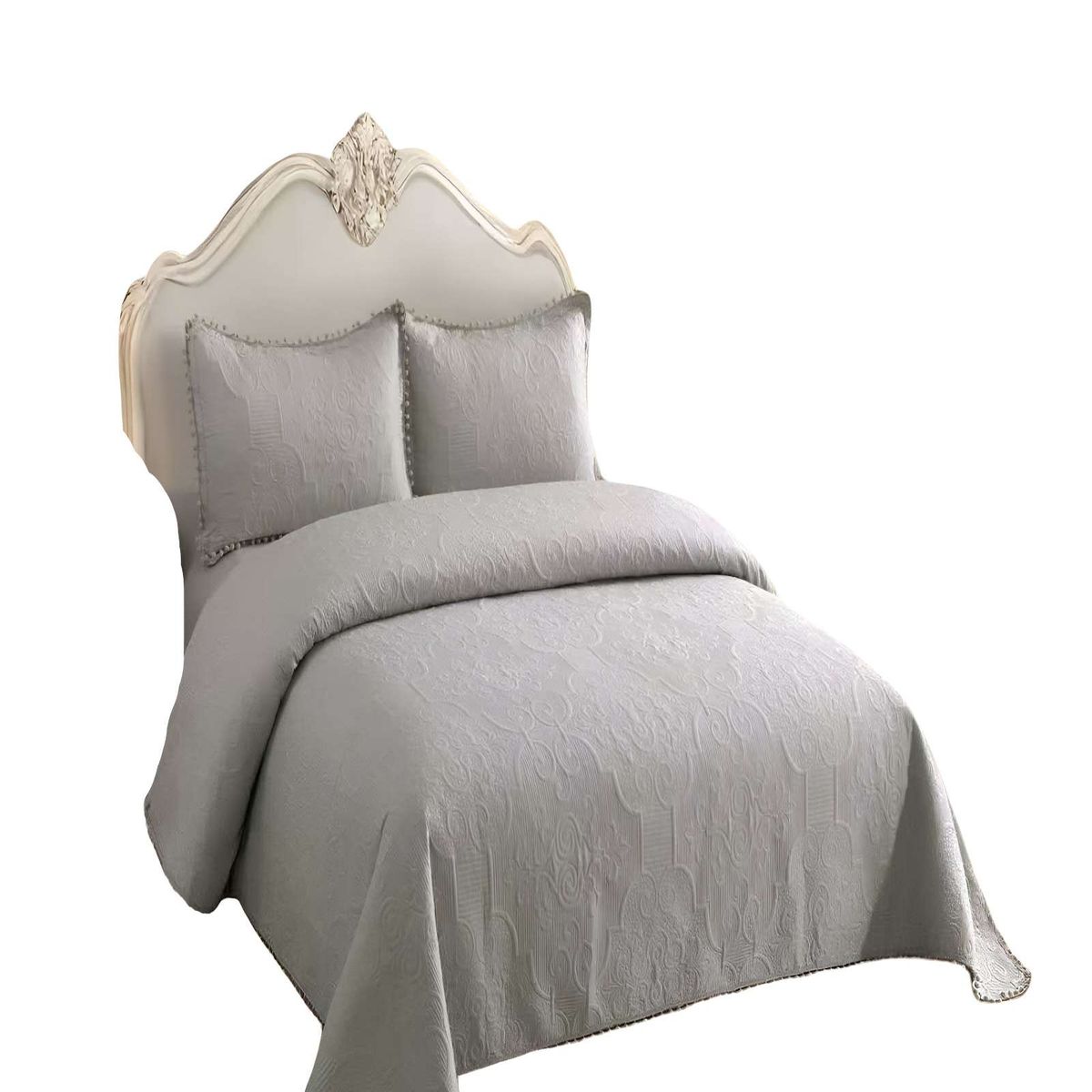 GENERICO - CUBRECAMA DE VERANO QUILT  KING CON POMPON COLOR GRIS
