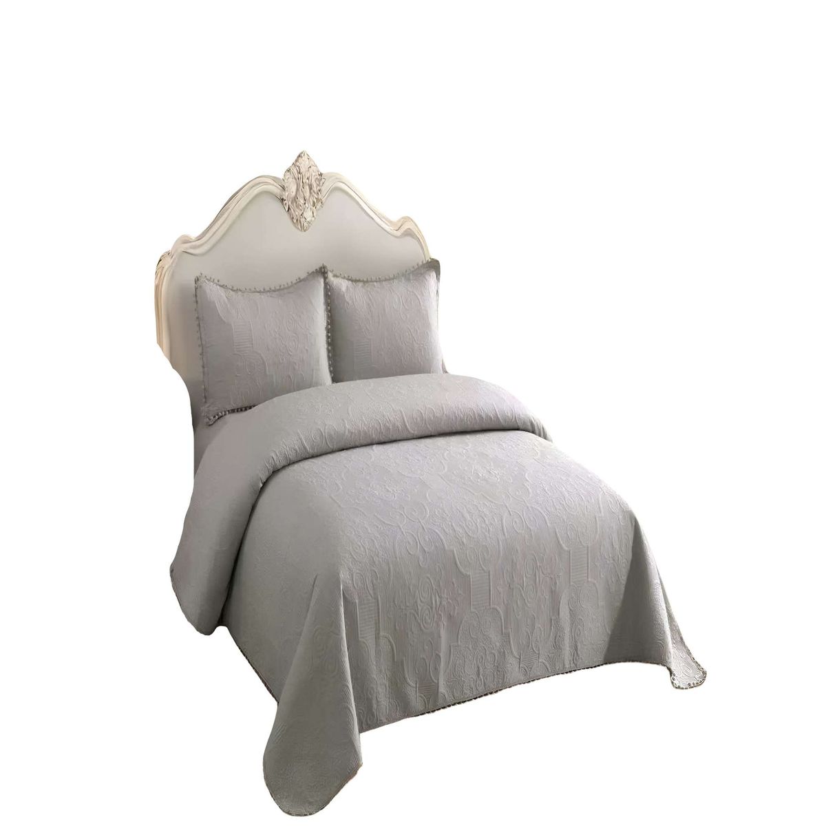 GENERICO - CUBRECAMA DE VERANO QUILT  KING CON POMPON COLOR GRIS
