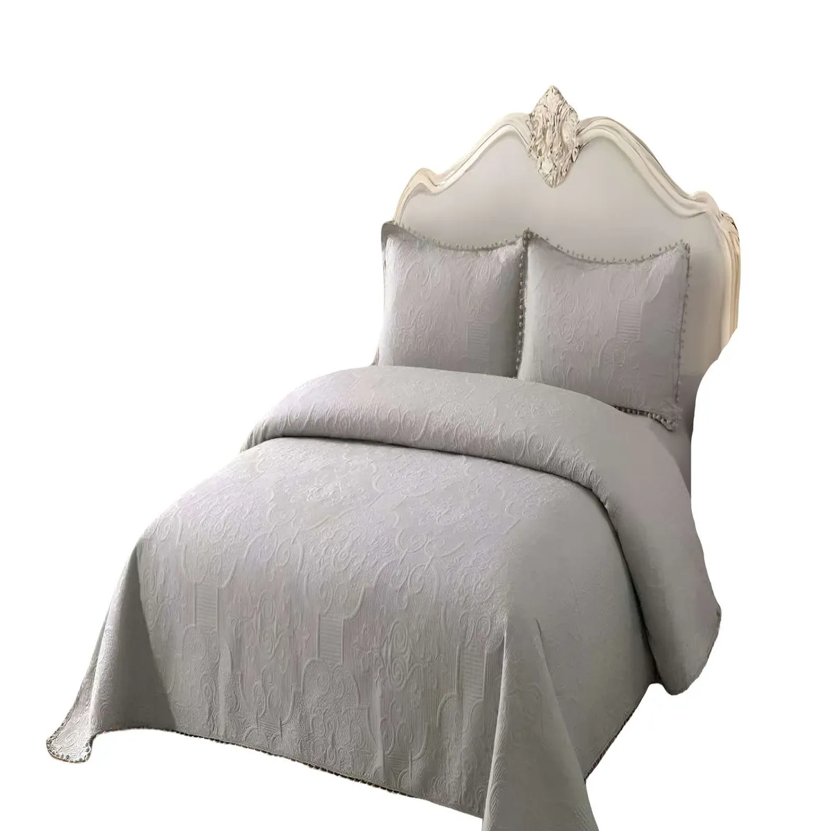 GENERICO - CUBRECAMA DE VERANO QUILT  KING CON POMPON COLOR GRIS