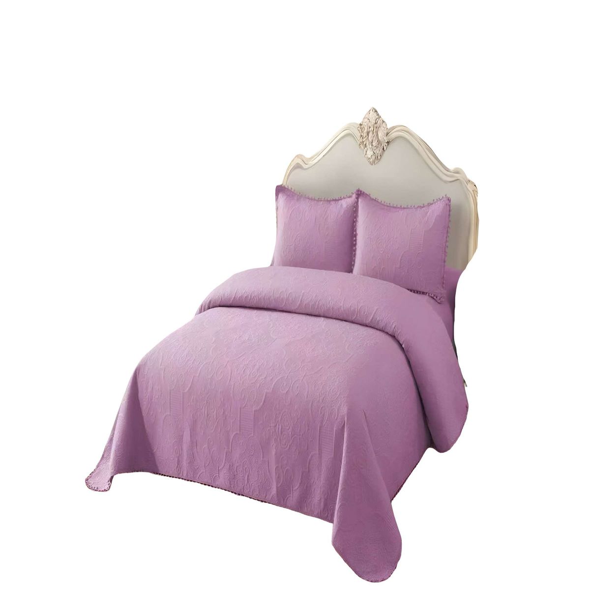 GENERICO - CUBRECAMA DE VERANO QUILT  KING CON POMPON COLOR MORADO