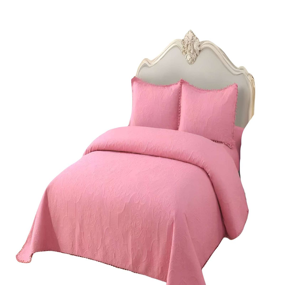 GENERICO - CUBRECAMA DE VERANO QUILT  KING CON POMPON COLOR ROSADO